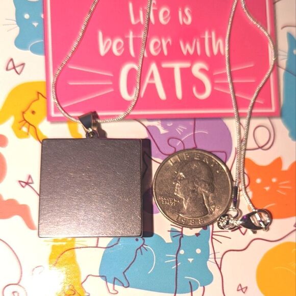 Black Cat Hand Crafted Stainless Steel Charm Stamped Sterling Silver Necklace - Picture 6 of 7